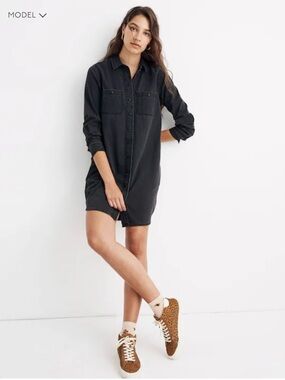 Madewell Black Denim Shirtdress Button Front Utility Shirt Dress